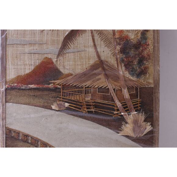 Tropical Wall Art, boho Hand Crafted, Bamboo Straw Sand, Tiki Hut, Landscape - Picture 2 of 7